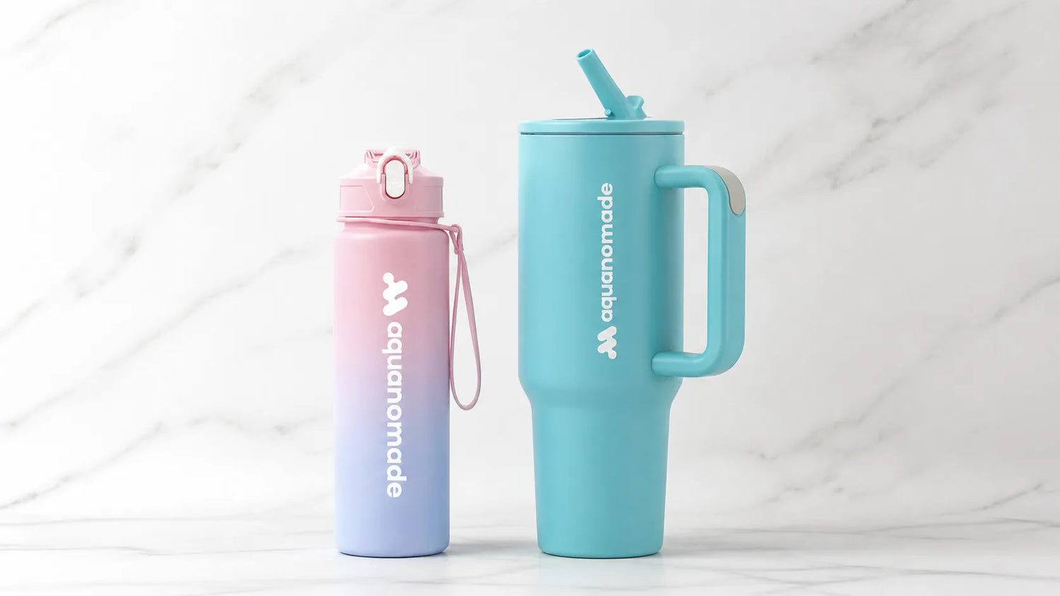 Comparatif-gourde-sport-750ml-rose-vs-thermos-isotherme-bleu-canard-1-litre-Aquanomade